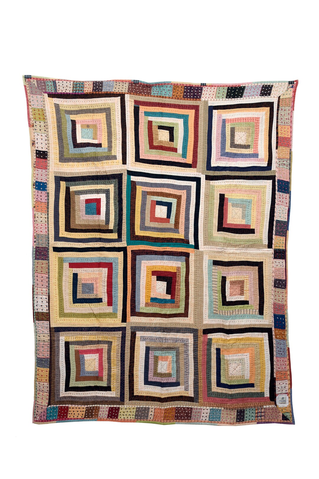 Linen Geometric Pattern Kantha Quilt 60 Inch X 90 Inch Size Etsy
