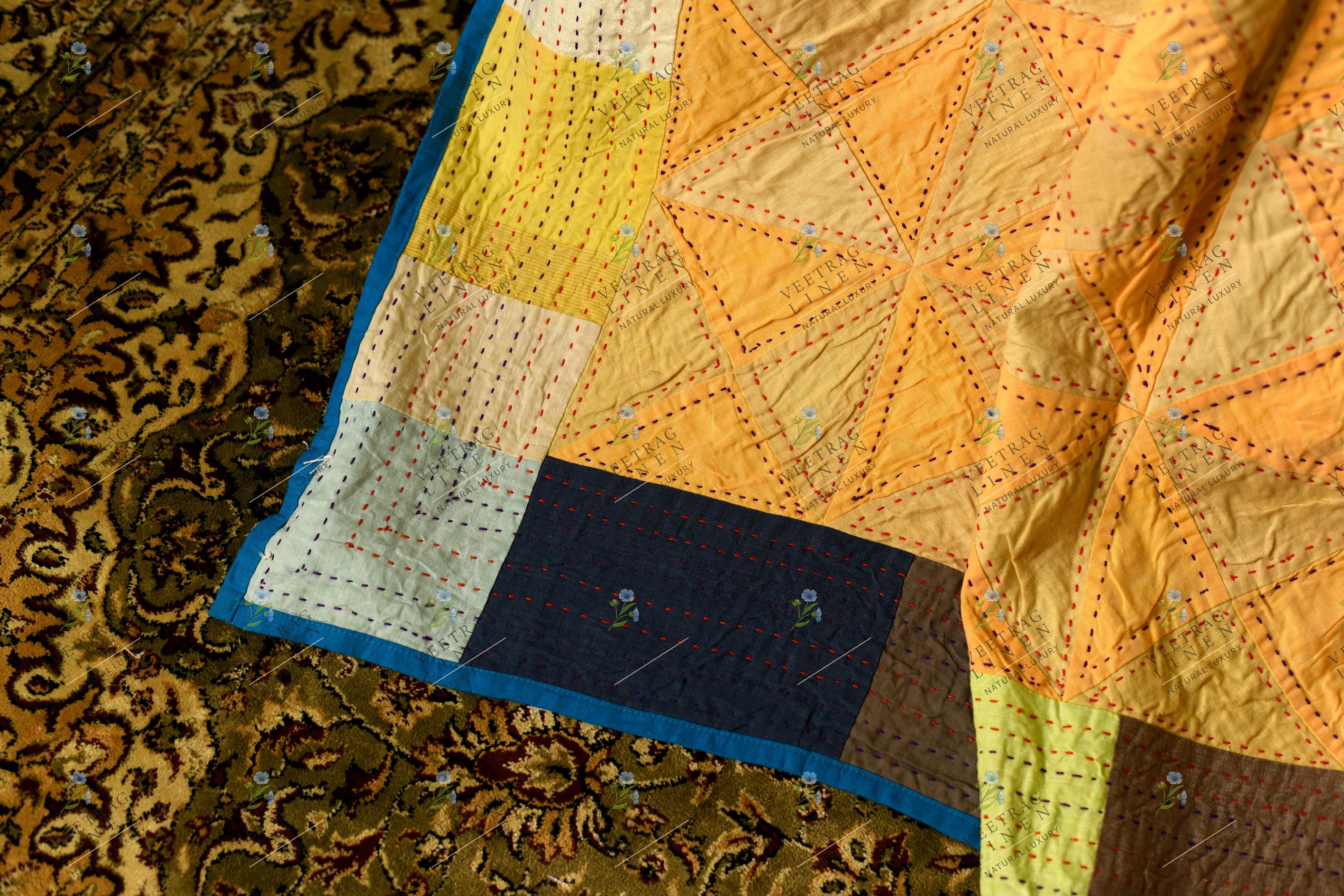 Linen Kantha Quilt 90 X 108 In/ Queen Size Quilt /patchwork Etsy