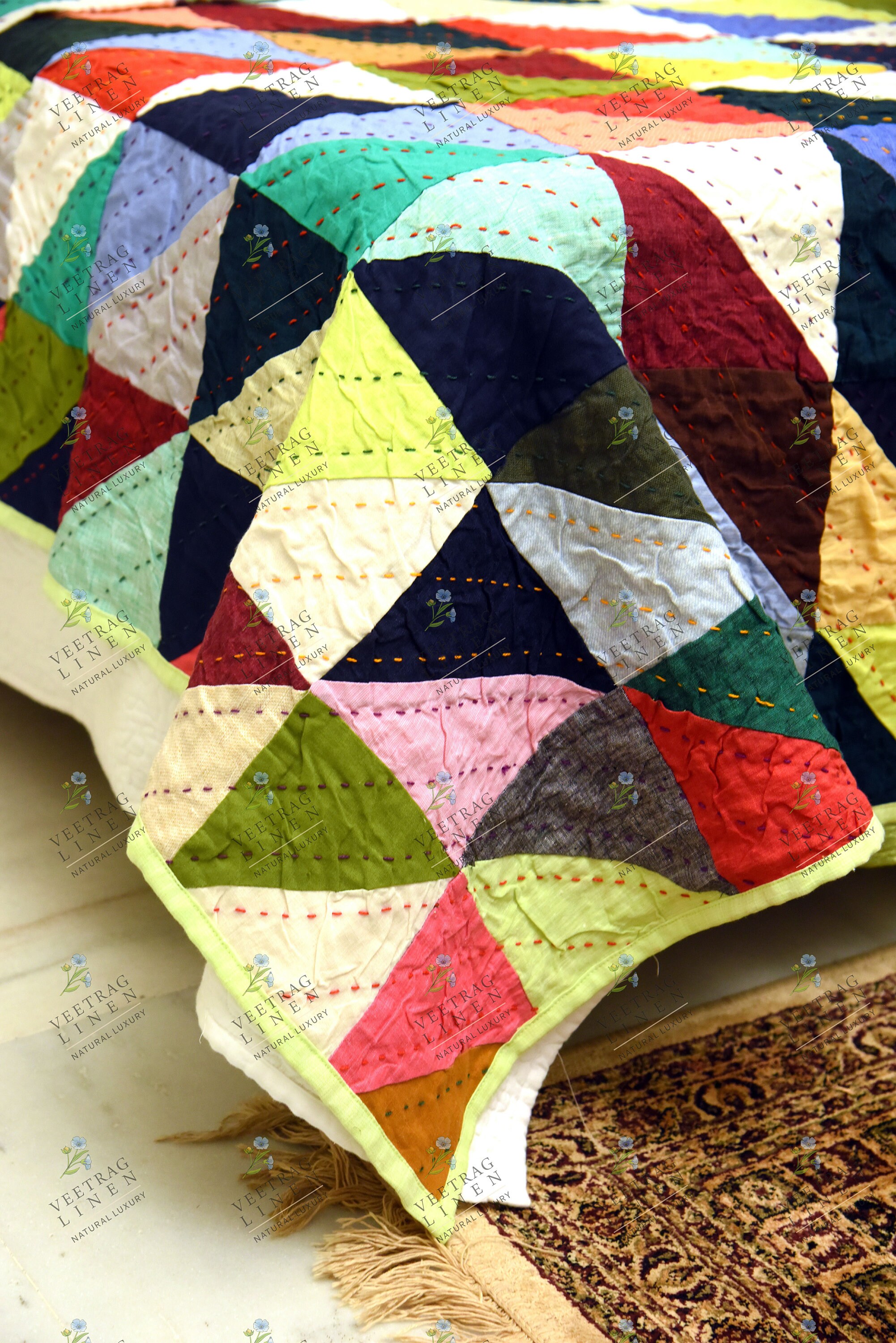 Linen kantha quilt 90 x 108 in/ queen size quilt /Patchwork Etsy