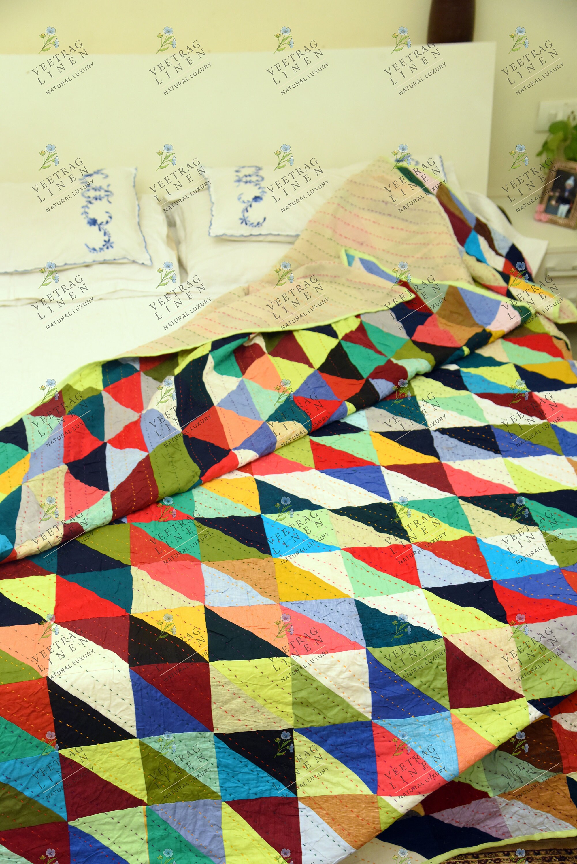 Linen kantha quilt 90 x 108 in/ queen size quilt /Patchwork Etsy