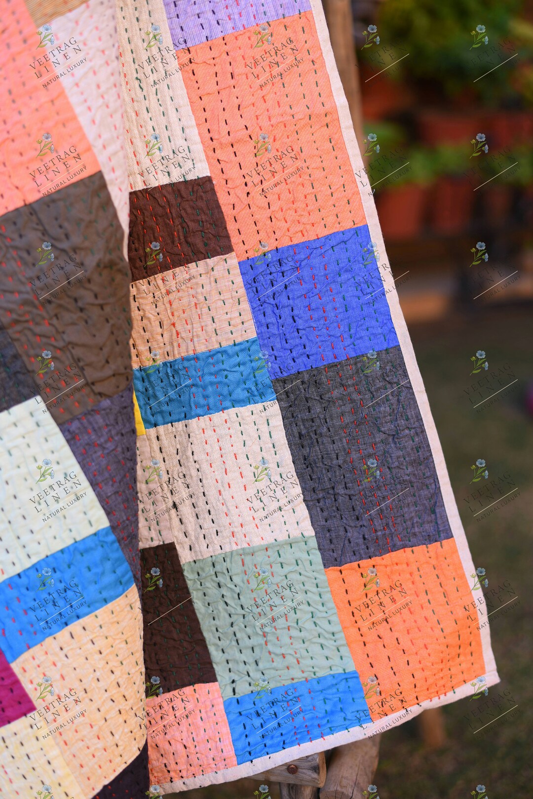 Linen Kantha Quilt/ Twin Size Quilt 60x90 In/patchwork Quilt/ Etsy