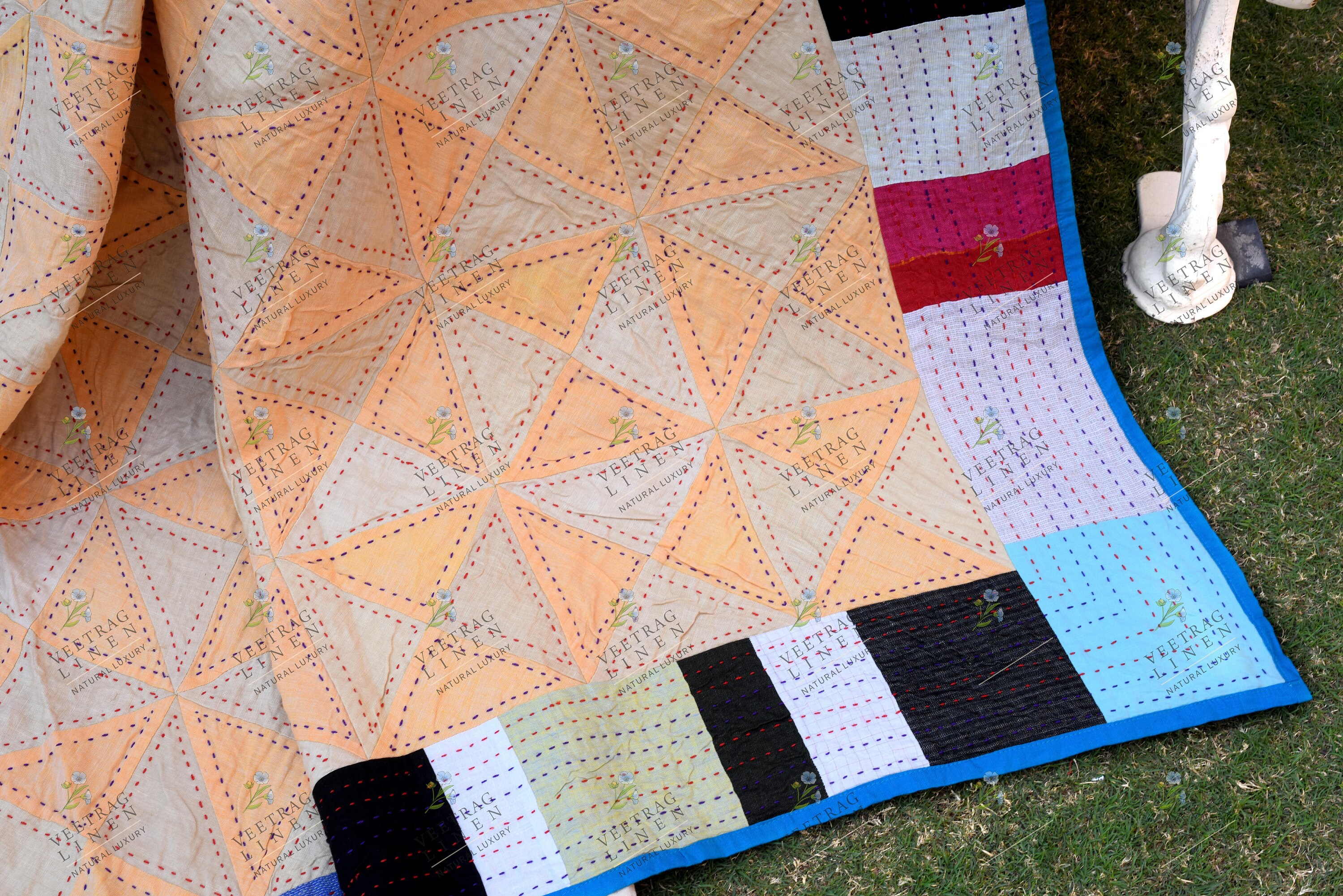 Linen Kantha Quilt 90 X 108 In/ Queen Size Quilt /patchwork Etsy