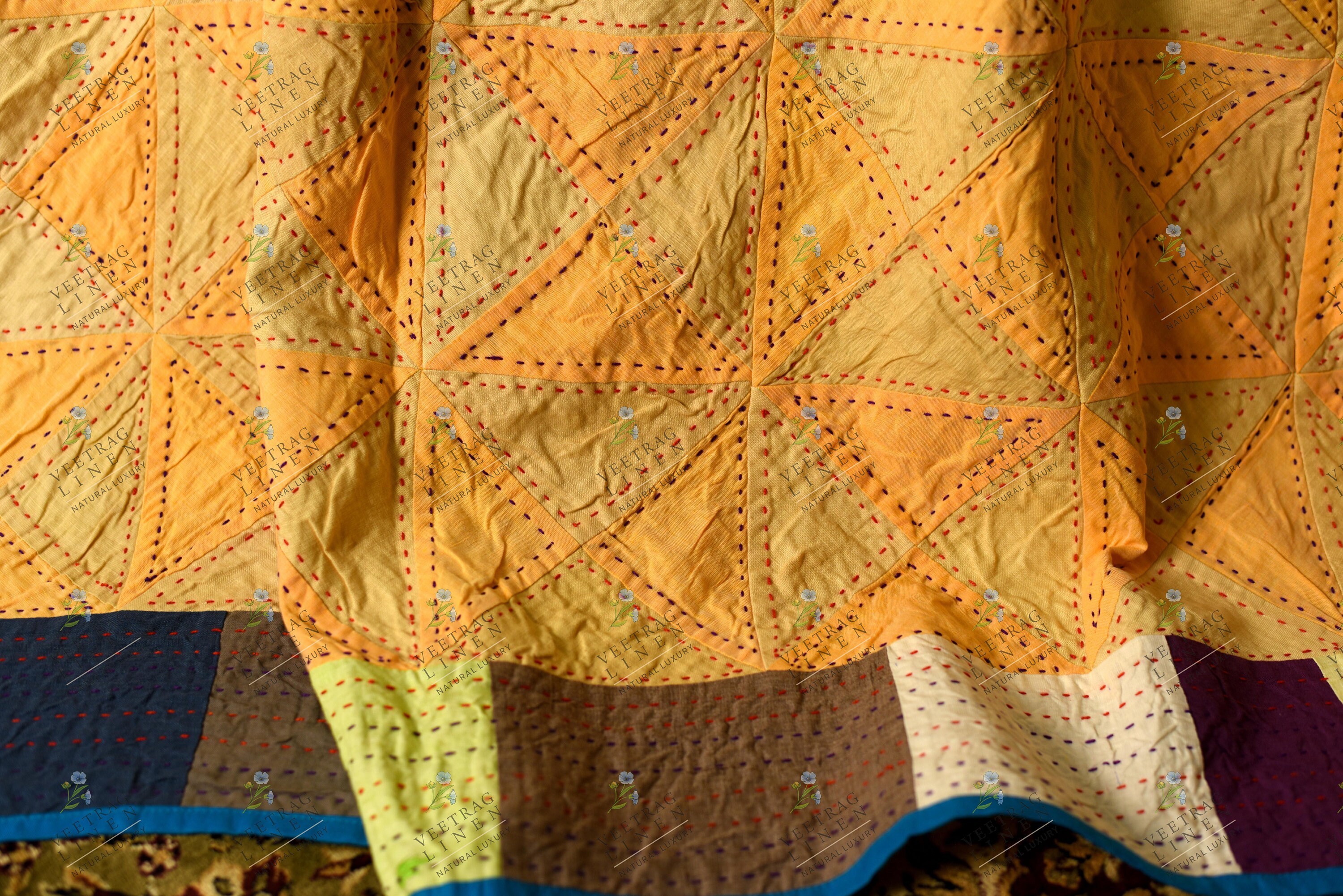 Linen Kantha Quilt 90 X 108 In/ Queen Size Quilt /patchwork Etsy