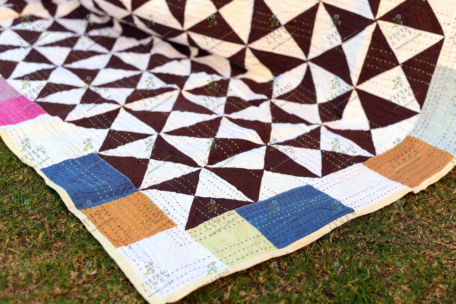 Linen Kantha Quilt 90 X 108 In/ Queen Size Quilt /patchwork Etsy