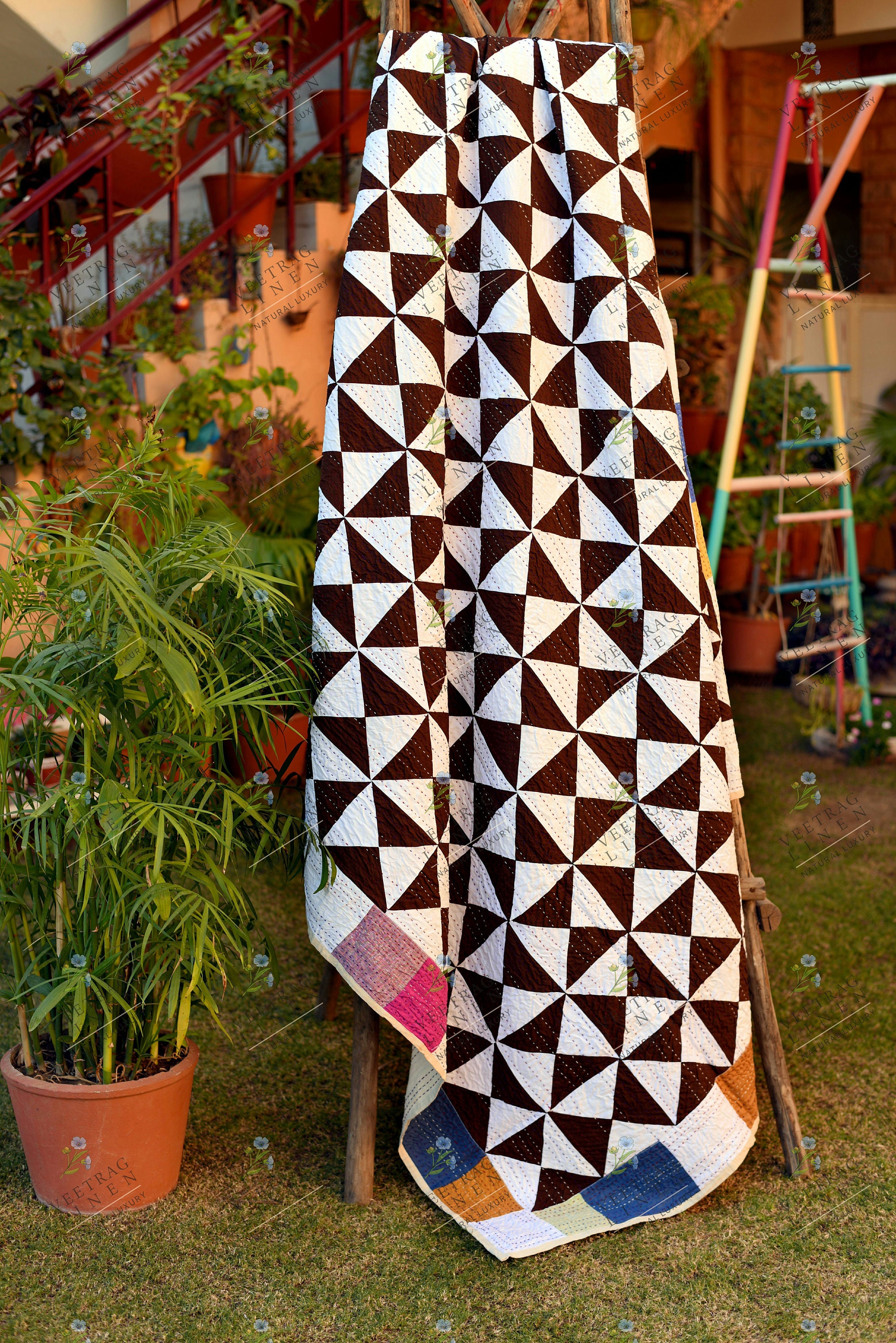 Linen Kantha Quilt 90 X 108 In/ Queen Size Quilt /patchwork Etsy