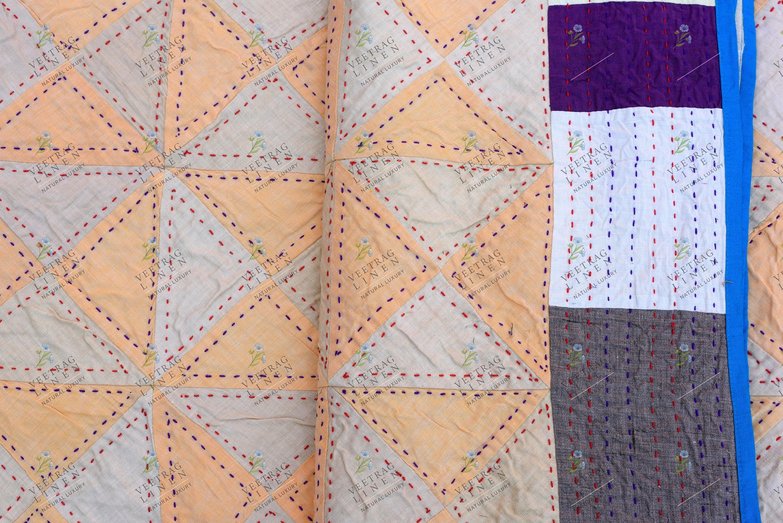 Linen Kantha Quilt 90 X 108 In/ Queen Size Quilt /patchwork Etsy