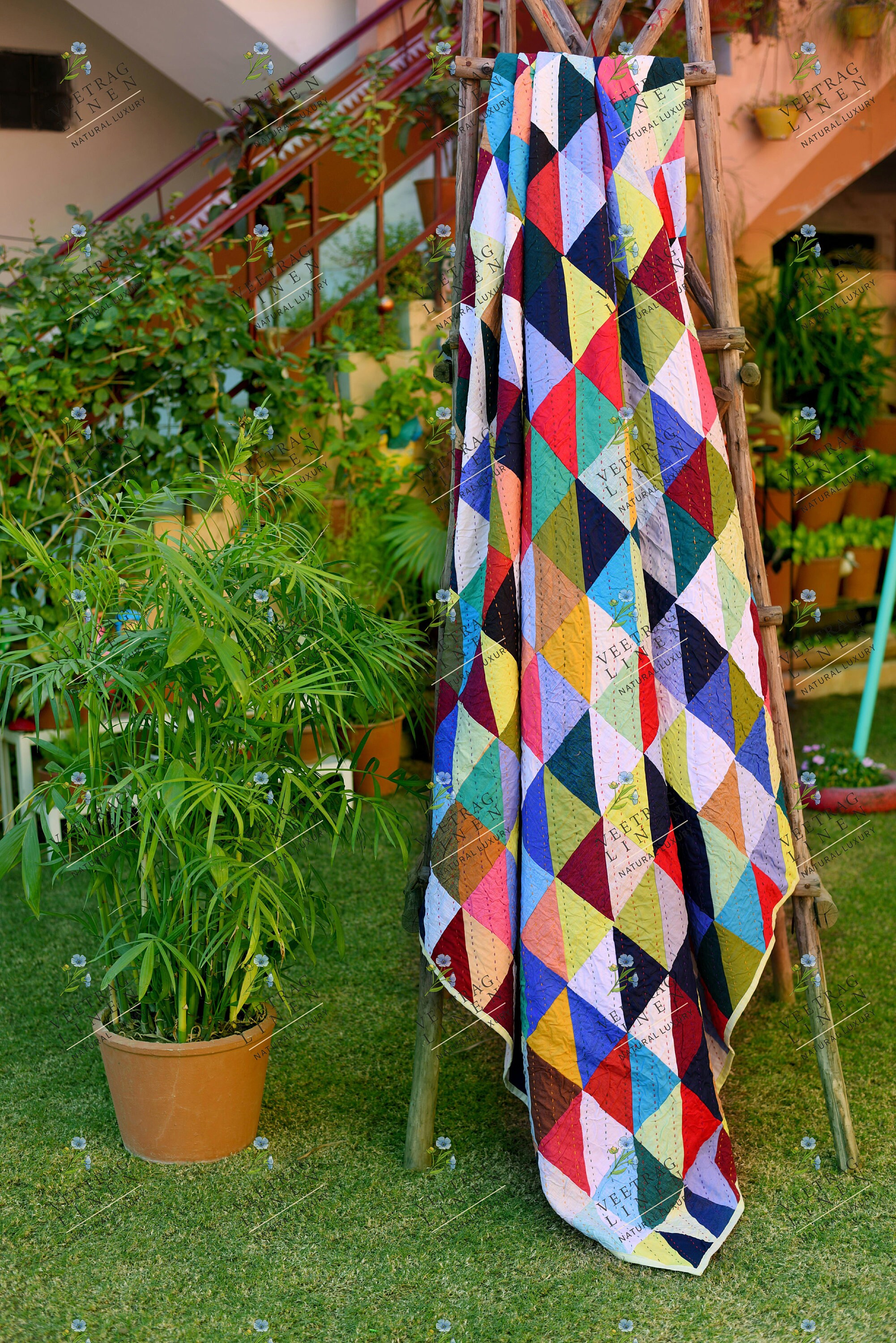 Linen kantha quilt 90 x 108 in/ queen size quilt /Patchwork Etsy