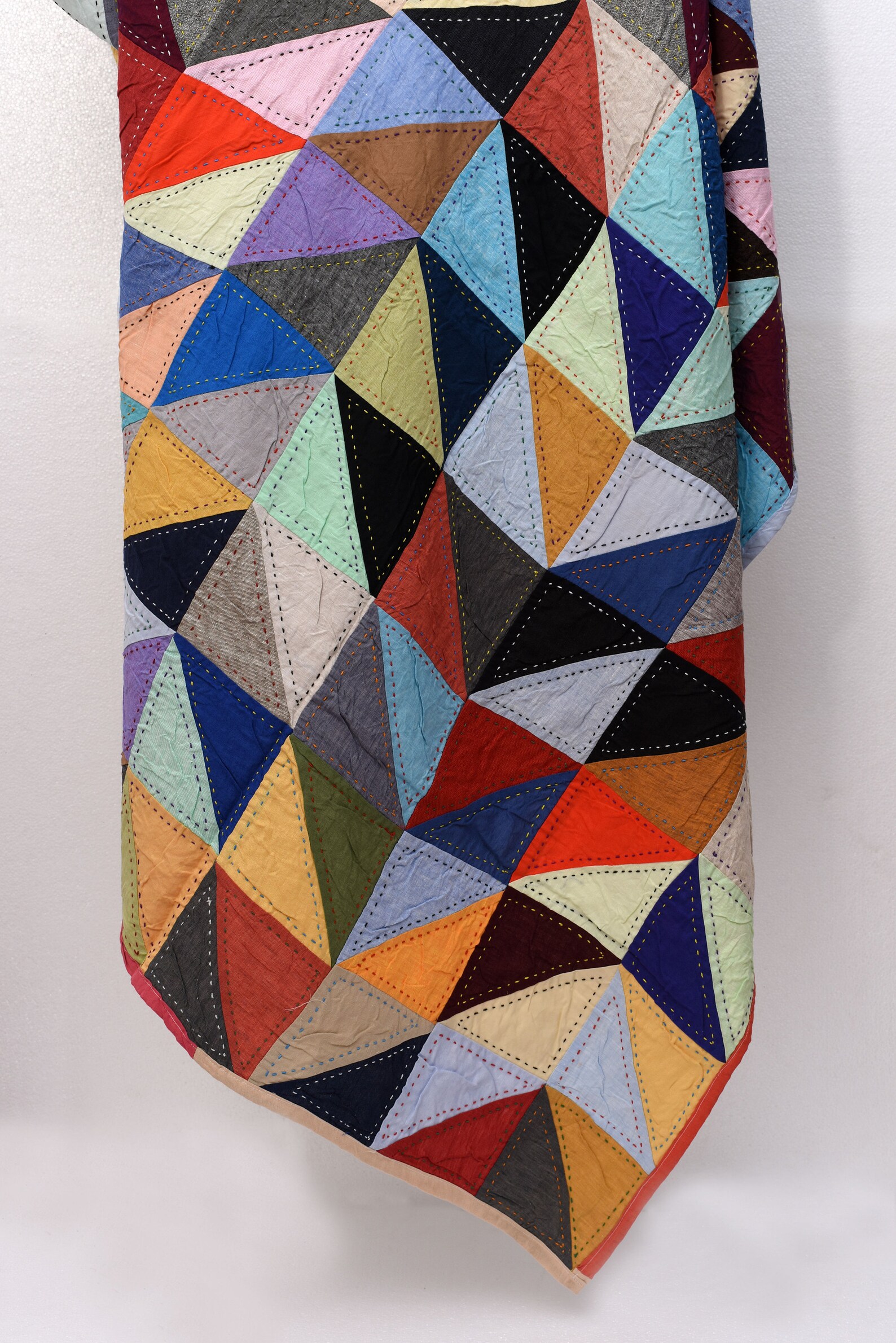 Linen Kantha Quilt 60x90 in/ Patchwork Geometric Kantha Quilt Etsy