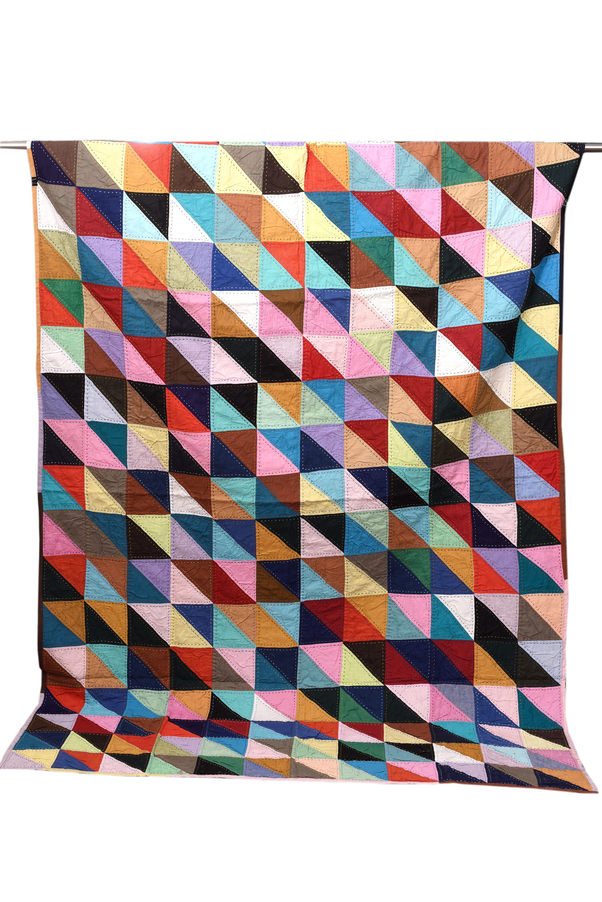 Linen Kantha Quilt 60x90 in/ Patchwork Geometric Kantha Quilt Etsy