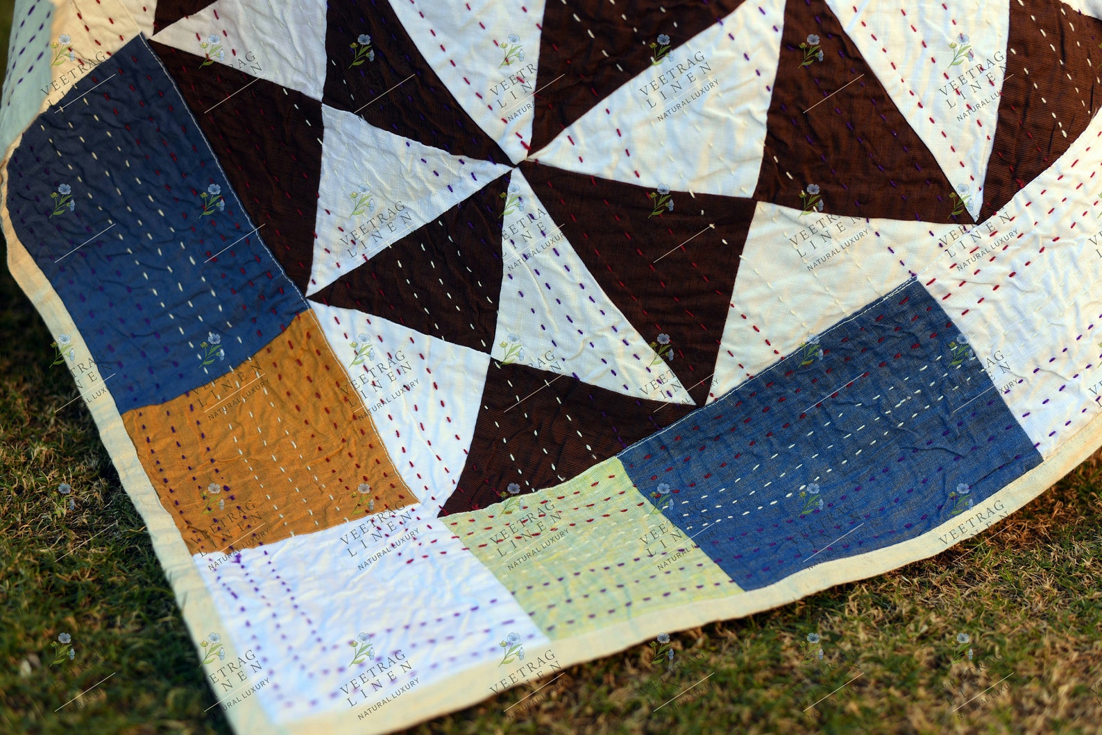 Linen Kantha Quilt 90 X 108 In/ Queen Size Quilt /patchwork Etsy