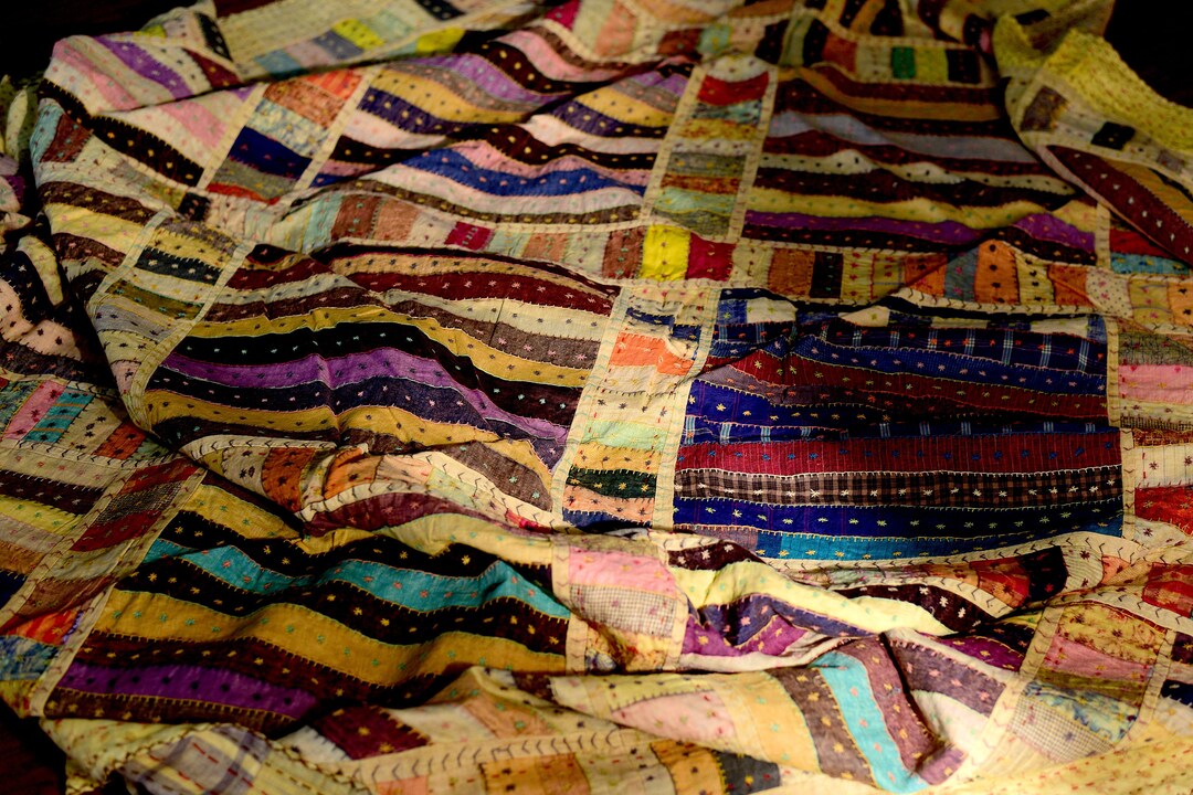 Linen Kantha Quilt 90 X 108 In/patchwork Quilt/ Linen Ethnic Etsy