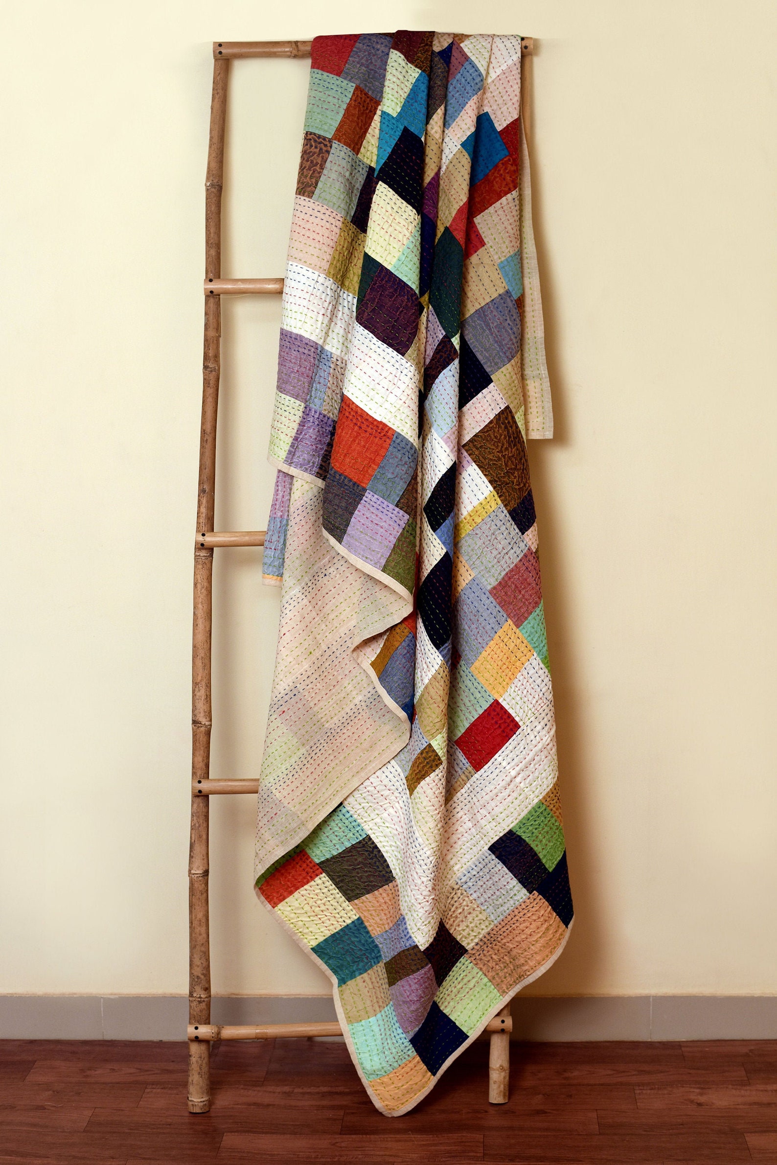 Linen kantha quilt 90 x 108 in/ queen size quilt /Patchwork Etsy