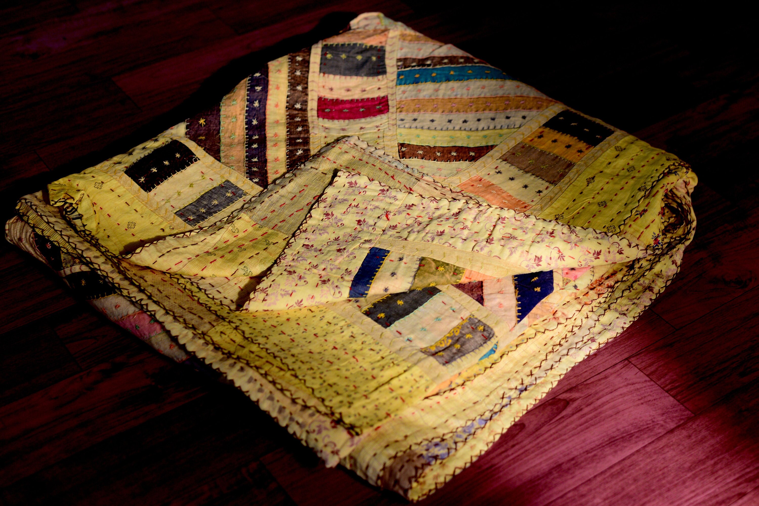 Linen kantha quilt 90 x 108 in/Patchwork quilt/ Linen Ethnic Etsy