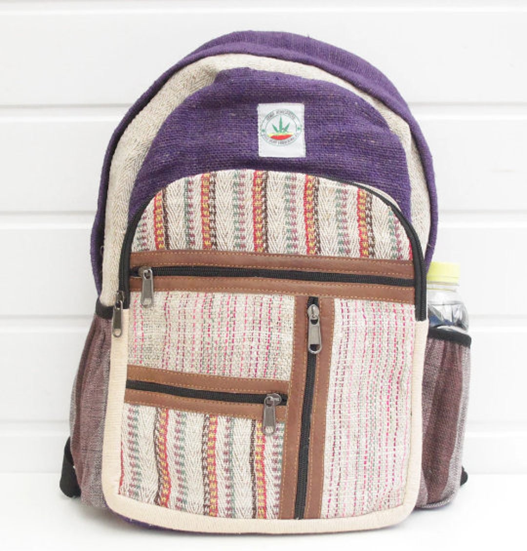 Natural Hemp Backpack Sustainable Hand Made Purple Mix Color Etsy