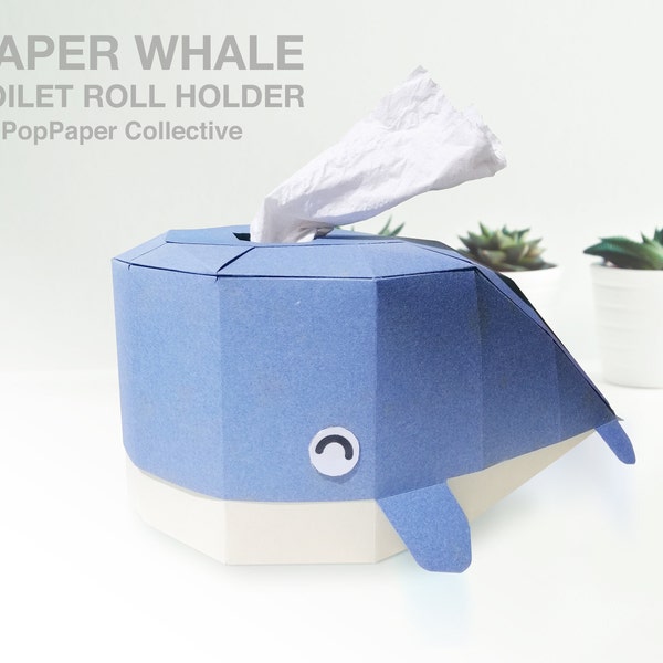 Low Poly Paper Whale Toilet Roll Holder / Digital Template / 3D puzzle / DIY paper craft / paper project / origami / polygonal / Sculpture