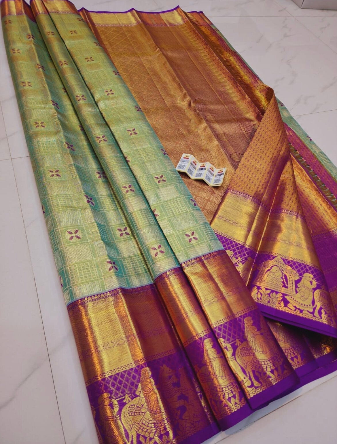 MEADOW BLOSSOM - Pure Kanjivaram Silk Saree with Light Gold Zari main image 1