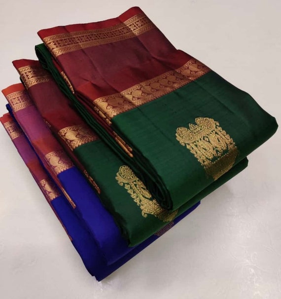Blue and Green Pure Kanjeevaram Silk Saree – ShopBollyWear.Com