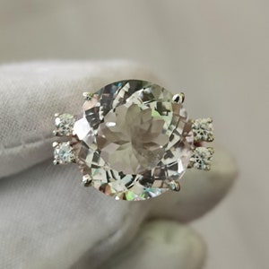 Natural Crystal quartz with moissanite Ring, round cut Clean white gemstone ring, 16x16 mm gemstone 14.47 Carats anniversary ring