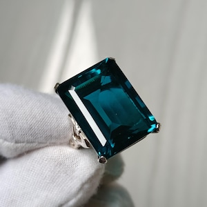 Emerald Cut London Blue Topaz Ring: Vintage Sterling Silver Anniversary Ring