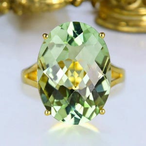 Very Large Oval Checker Bord Prasiolite Gemstone Ring, 15x20mm Fine Light Color 19.90 Carats