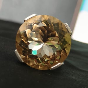 Very Large Natural Honey Citrine Ring,Solid Silver,20×20 MM Round Cut Gemstone Anniversary Ring