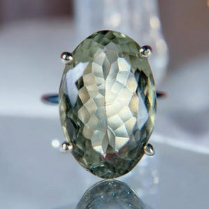 Large Natural Prasiolite Ring, Oval Cut Green Gemstone Ring, 10x15 mm 8.90 Carat Ring, Statment Ring For Girls