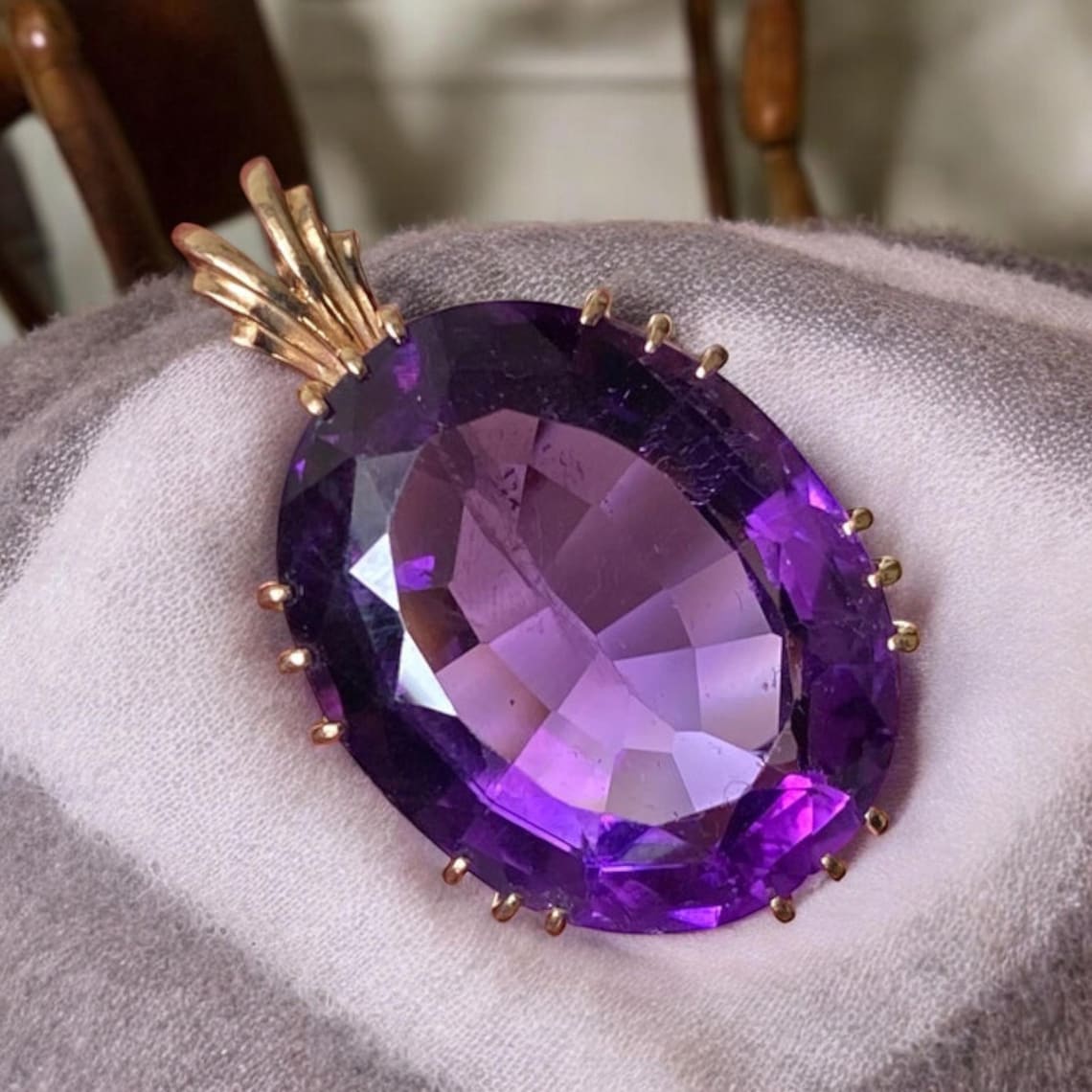 Large Oval Amethyst Pendant: Gold Plated Sterling Silver, 20x15mm - Etsy