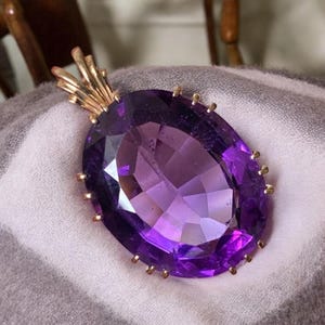 Large Oval Amethyst Pendant: Gold Plated Sterling Silver, 20x15mm
