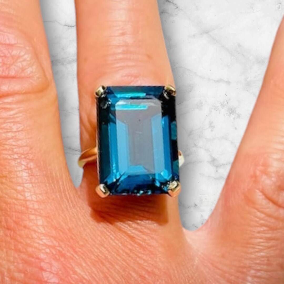 Emerald Cut London Blue Topaz Ring: 925 Sterling Silver Solitaire - Etsy