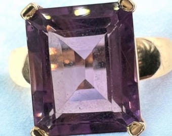 Emerald Cut Amethyst Ring: Vintage Sterling Silver Cocktail Ring
