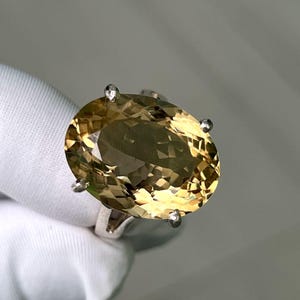 Very Large Natural Honey Citrine Ring, Solid Silver, 15×20MM Oval Cut Gemstone, Anniversary Ring