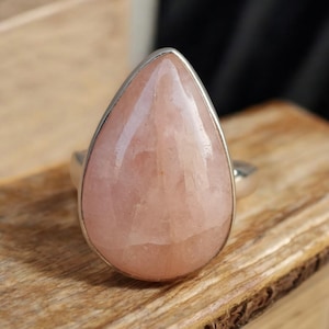 Morganite Ring, Pink Gemstone Ring, Handmade in Sterling Silver, Pear Morganite Cabochon Ring, Natural Morganite, Quality Jewelry For Her
