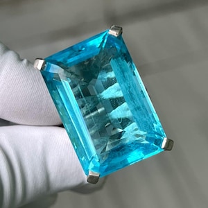 95.99 Carats Amazing Huge Natural Topaz Ring, Solid Silver, 20×30MM Emerald Cut Gemstone, Anniversary Ring