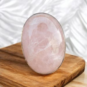 Large Natural Morganite Ring, Oval Cabochon Gemstone Ring, Silver Morganite Ring, Pink Gemstone Ring For Girls