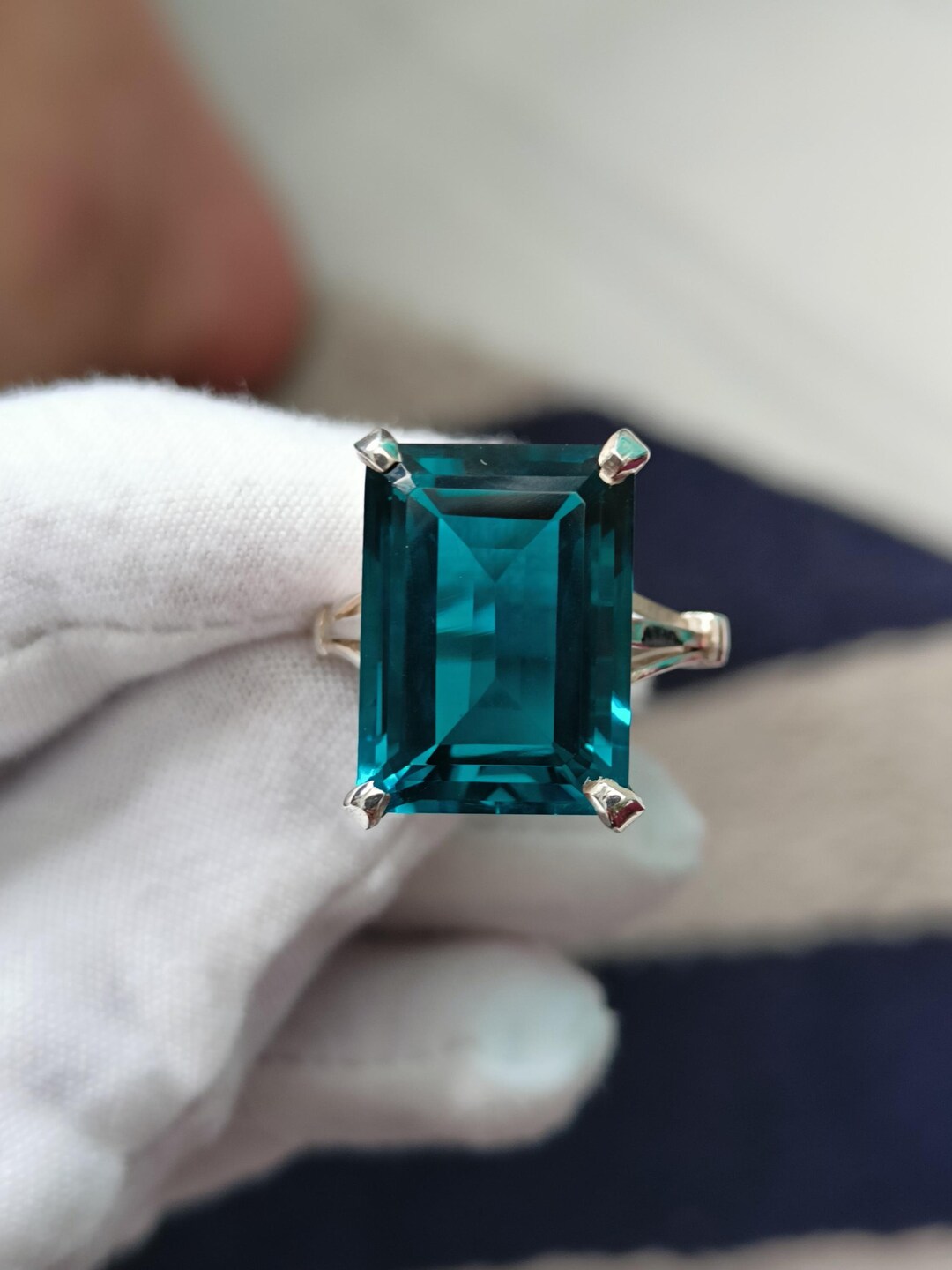 Emerald Cut London Blue Topaz Ring: Sterling Silver Anniversary Ring - Etsy