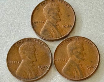 1940 PDS 3 Mint Coin Set of Lincoln Wheat Pennies