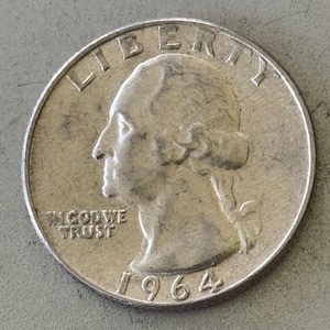 1964 Silver Washington Quarter, 90 Percent Silver