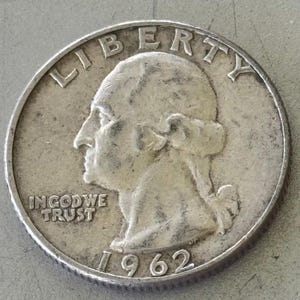 1962 D Silver Washington Quarter, 90 Percent Silver