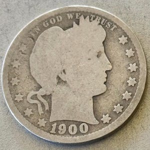 1900 Silver Barber Quarter Dollar, 90 Percent Silver