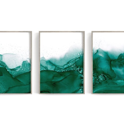 Large Abstract Wall Art Green Watercolor Paintings Minimalist | Etsy