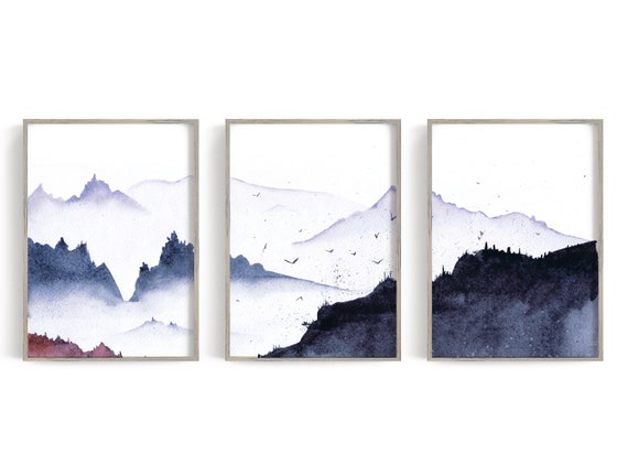 Watercolor painting mountain wall art mountain print | Etsy