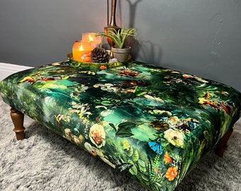 Large handmade velvet footstool meerkat adventures fantasy coffee table eclectic