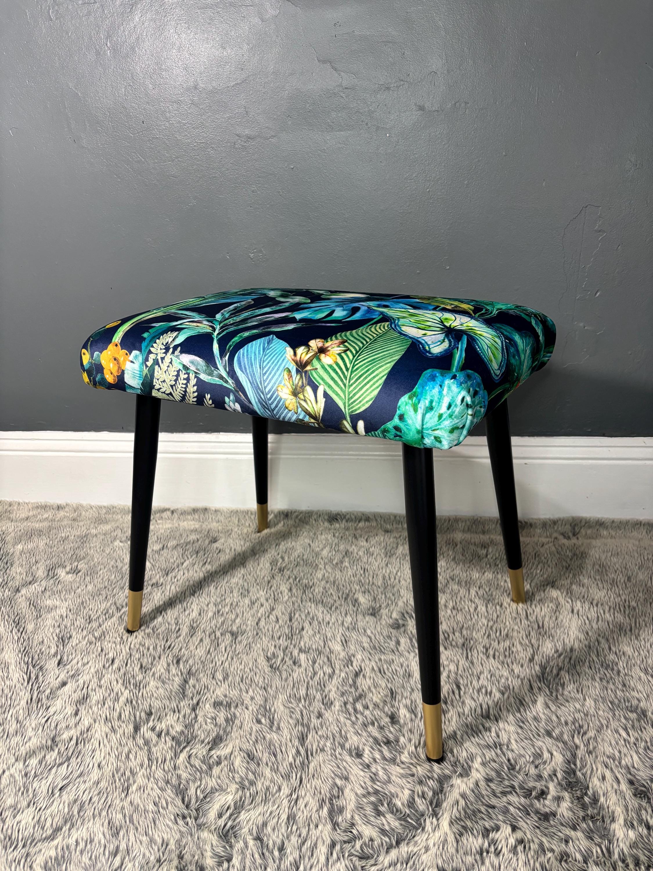Modern Handmade Dressing Table Stool Tropical Velvet in Blue - Etsy UK