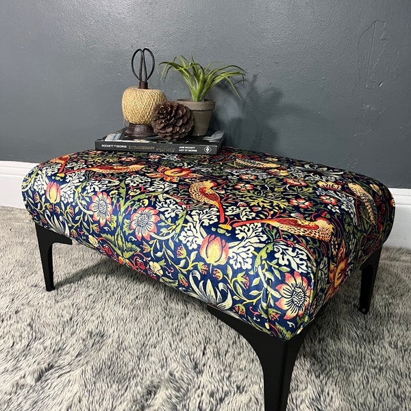 handmade William Morris strawberry thief velvet footstool coffee table modern eclectic