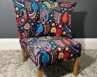 Teak low bedroom statement chair velvet paisley bohemian