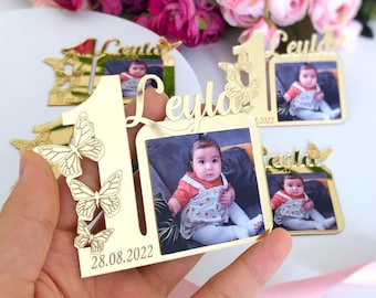 Gold Butterfly Birthday Photo Frame Magnet, 1st Birthday Favors Girl, First Birthday Party, Custom Baby Picture Frames, 1st Birthday Girl