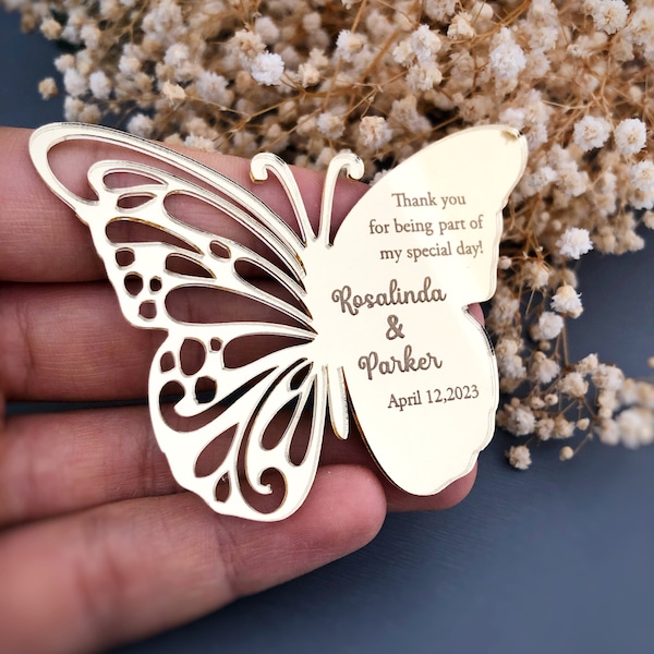 Personalized Butterfly Mirror Magnet, Wedding Favors, Sweet 16 Gift