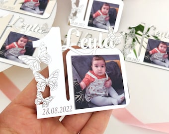 Silver Gold Birthday Photo Frame Magnet, 1st Birthday Favors Girl, First Birthday Party, Custom Baby Picture Frames, 1st Birthday Girl
