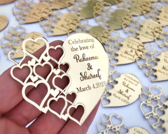 Imanes personalizados con forma de corazón para recuerdos de bodas, quinceañeras y baby shower.