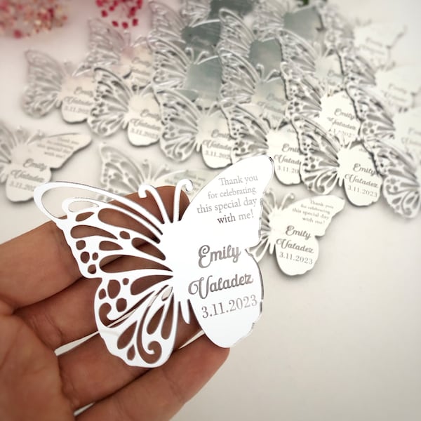 butterfly favors, Butterfly Mirror Magnet, Wedding Party Favors, Sweet 16 Gift, Personalized Mirror Magnet, Baby Shower Favors, Mis 15